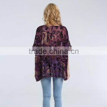 Women's Burnout Poncho With Paisley Floral Looking photo-6