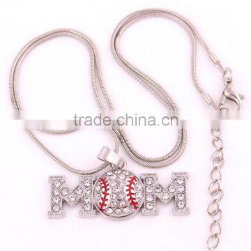 Wholesale Rhodium Plated MOM Baseball Crystal Sports Pendant Necklace photo-5