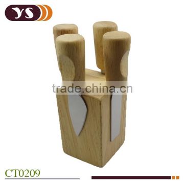 4pcs cheese tools and rubber wood holder set