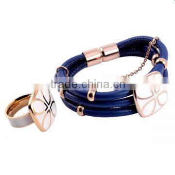 SRB3116 Ladies Fancy Items Handmade Clover Charm Blue Leather Bracelet