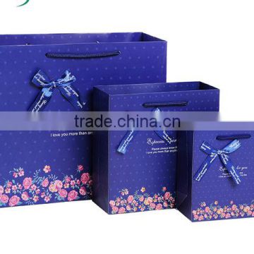 good quality blue gift Packaging bag shopping paper Bag with handlle for garment with cheap price