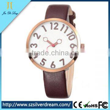 Fashion design anticlockwise watch with leather band wrist watch