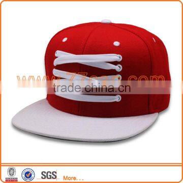 China snapback cap/hat manufaturer custom flat brim cap with shoestring