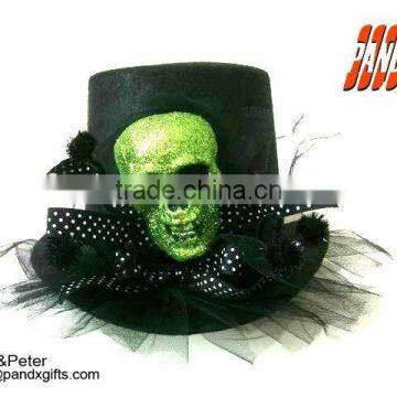 Green glittered skull hat for Halloween Carnival Party