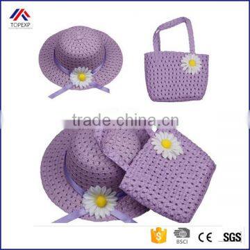 SH-007 Lastest Promotional Children Summer Beach Flower Straw Bag & Hat