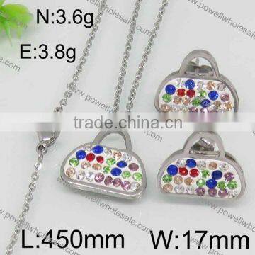 Factory Price Gold and Steel Set Bags Shape Jewelry Set With Rhinestone photo-4