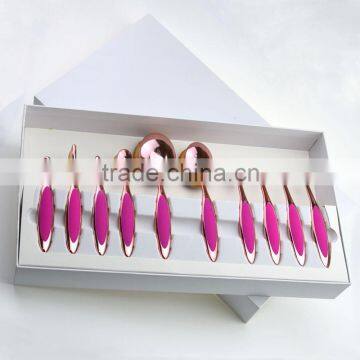 Synthetic Hair Private Label Foundation Mermaid Rose Gold 10pcs Pink Oval Makeup Brush Set