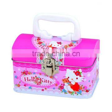 handle house shape tin box with lock