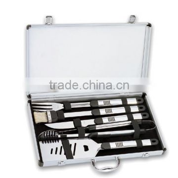 High quality travel used stainless steel bbq tool with aluminum case