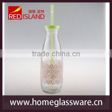16oz Beverage Glass Bottle With Plastic Lids, Straws Hoting Selling photo-2
