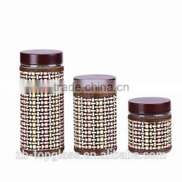 decorative 3 pieces glass canister set with straw