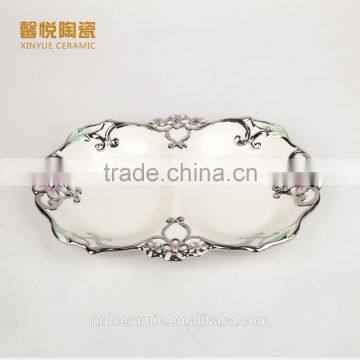 Wholesale Golden Electroplating Fruit Departed Plate,electorplate Golden Plate Ceramic Material