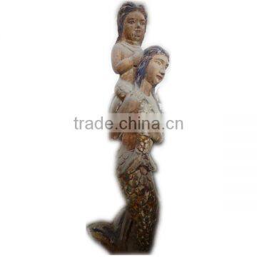 hot sell made wooden carving double mermaid,Antique wooden statues,Religious sculptures