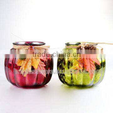 Colored Pumpkin Glass Candle Holder Halloween Uesd photo-3