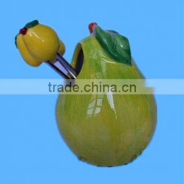 pear shape fruit fork set with ceramic holder