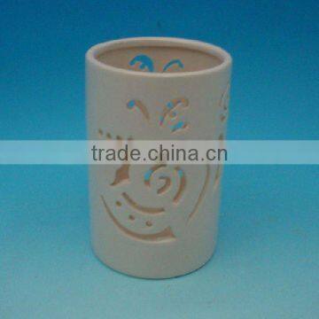 cylinder white hollow out ceramic candle holder