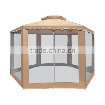 Garden Sand Double Roof Hexagon Patio Gazebo with Netting