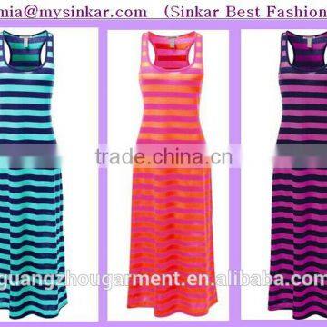 Awesome21 Women's Line Striped Sleeveless Tank Racerback Long Maxi Dresses