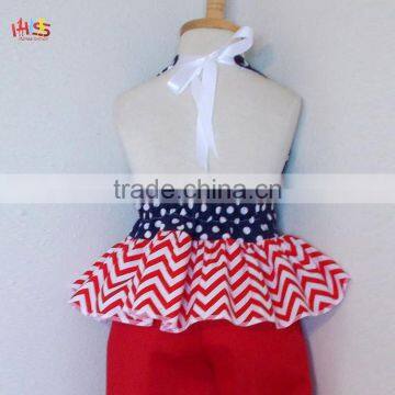 Red White and Blue Polka Dot and Chevrons Ruffled Pant Set Fashion Children Frocks Designs 2016 HSS7861 photo-5