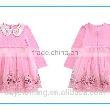 Pink Kids Baby Girls Princess Dresses Long Sleeve Embroidered Tulle Lace Party Dress photo-2