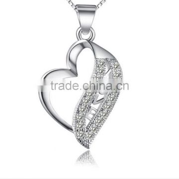 Fashion 925 Sterling Silver zircon Stone Diamond Heart Pendant