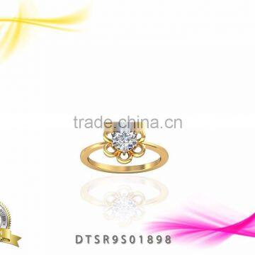 Beautiful Flower Single stone stud Gold Plated Ring