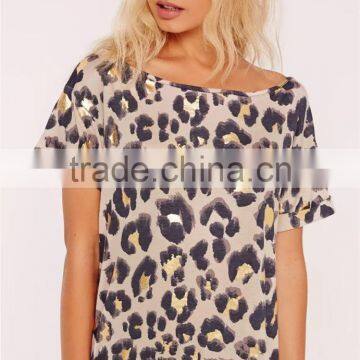 MGOO 2017 Custom Made Leopard Print Night T-shirts 35% Cotton 65% Polyester Short Sleeves Loose Pyjamas photo-4