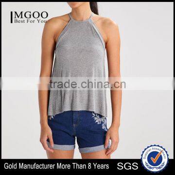 MGOO New Fashion Racer Back Knitted Loose Fit Tops For Women Solid Color High Neck Tank Tops photo-1