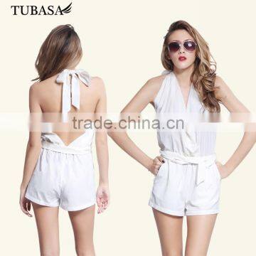ladies wholesale clothing white halter neck women jumpsuit 2016, jumpsuit fashion new design, women clothes