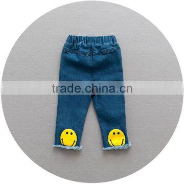 S17659A Autumn Girls Jeans Casual Elastic Waist Smiling Face Girls Jeans photo-2
