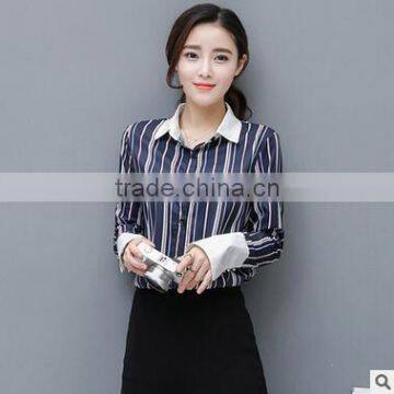 New Arrival Women's Loose Slim Long Sleeve Tops striped Blouses Designs For Sale