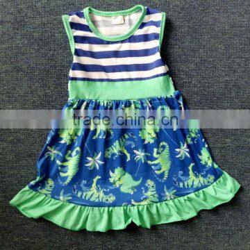 kids boutique dress dinosaur pattern bottom clothes for girl children skirt with dark blue stripe