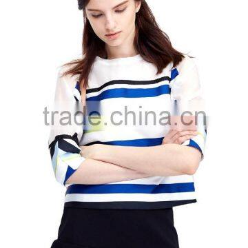 Women's Half Sleeve Stripe Printing Pullover Polyester/Spandex Sweatshirt
