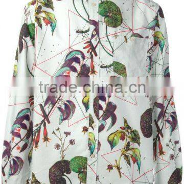 Famous Brand White Cotton Floral Print Shirt