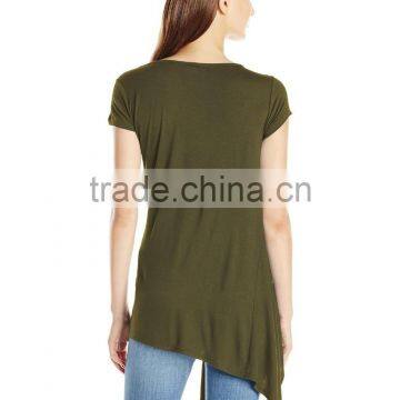 Women's Scoop Neck Asymetrical HemCotton/Viscose Knit Top/Dress Shirt photo-4