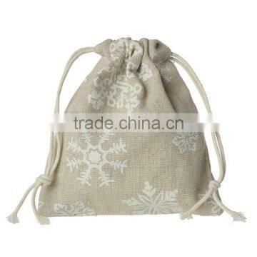 Natural Christmas Snowflake Pattern Cotton & Linen Cloth Drawstring Storage Velvet Bag