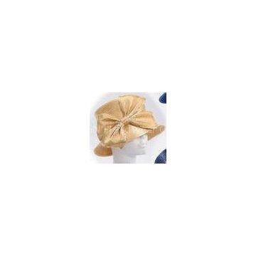 100% Polyester Satin Braid Beige Ladies\' Church Hats , Big Bow Diamond