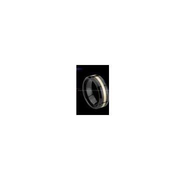 Fashion Tungsten Men's Ring With Gold Inlay and Black Plating