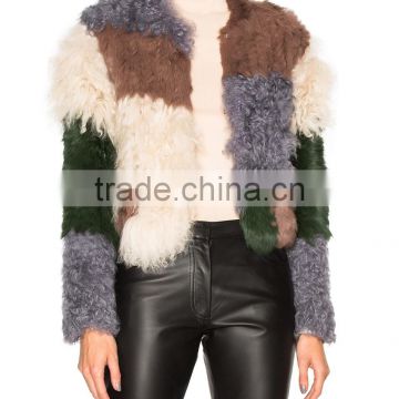 Tongxiang Fur Factory YR996 Latest Style Rabbit and Lamb Block color Hand Knit Fur Jacket