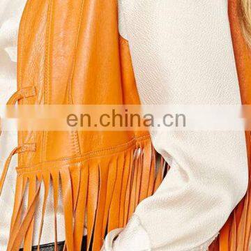 2015 New Style Sleeveless Tassels Women PU Leather Jacket photo-4