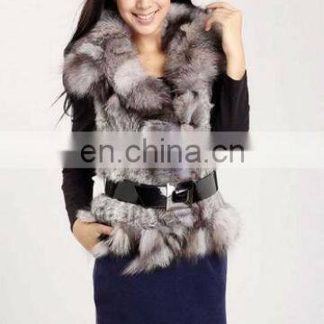 genuine rabbit fur knit vest with fox fur collar/#00V25