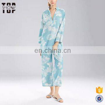 Quality chinese products 2017 flowers pattern night wear for women girls pj set