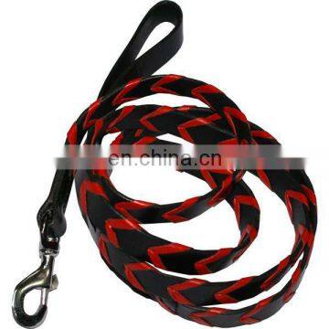 HMB-412A LEATHER DOG LEADS BRAIDS STYLE RED BLACK