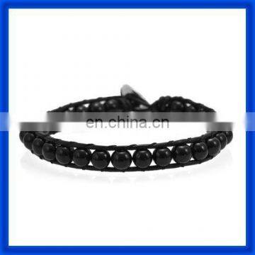 new 2014 Double Leather Cord with Black Pearl Wrap Bracelet TPCL143#