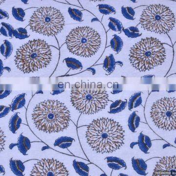 Floral Print 100% Cotton Fabric Throw Jaipur Sanganeri Print Natural Color fabric