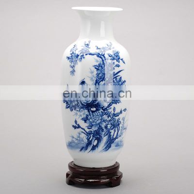 Best selling Chinese tall blue and white ceramic porcelain vase for living room decor