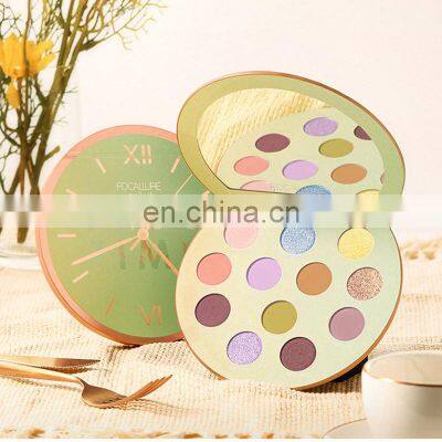 Clock Round Palette Style Sticker Your Own Logo 12 Color Makeup Pan Pink Eyeshadow Container Palette With Large Mirror