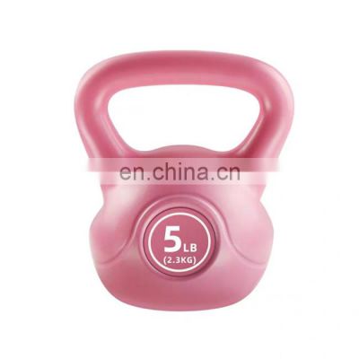 Durable vinyl and filled with cement plastic kettlebells set