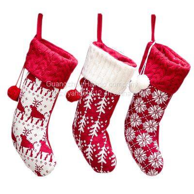 Christmas decorations\knitted Christmas socks\wool socks\red and white elk snowflake gift bag\Christmas gift bag