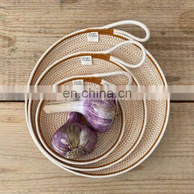 Hot Sale Handmade Nesting Rope Flat Bowls Cotton Rope Plates Basket Set Of 3 Vietnam Supplier